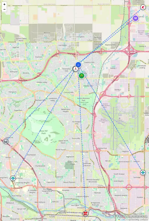 Daily accessibility map for 71 COVEHAVEN TC NE, Calgary showing nearby schools, grocery stores, parks, LRT stations and nearby amenities