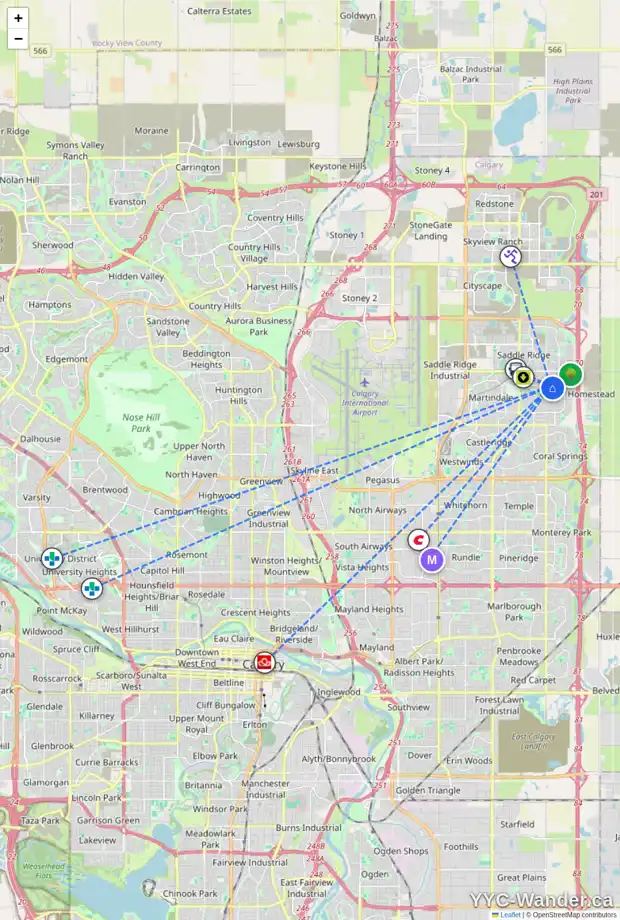 Daily accessibility map for 21 TARALAKE TC NE, Calgary showing nearby schools, grocery stores, parks, LRT stations and nearby amenities
