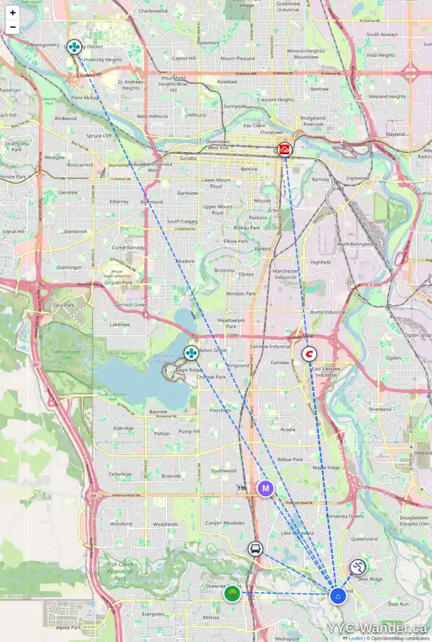 Daily accessibility map for 264 PARKSIDE CR SE, Calgary showing nearby schools, grocery stores, parks, LRT stations and nearby amenities
