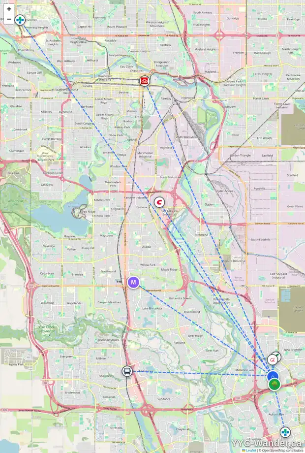 Daily accessibility map for 140 ELGIN ESTATES PA SE, Calgary showing nearby schools, grocery stores, parks, LRT stations and nearby amenities