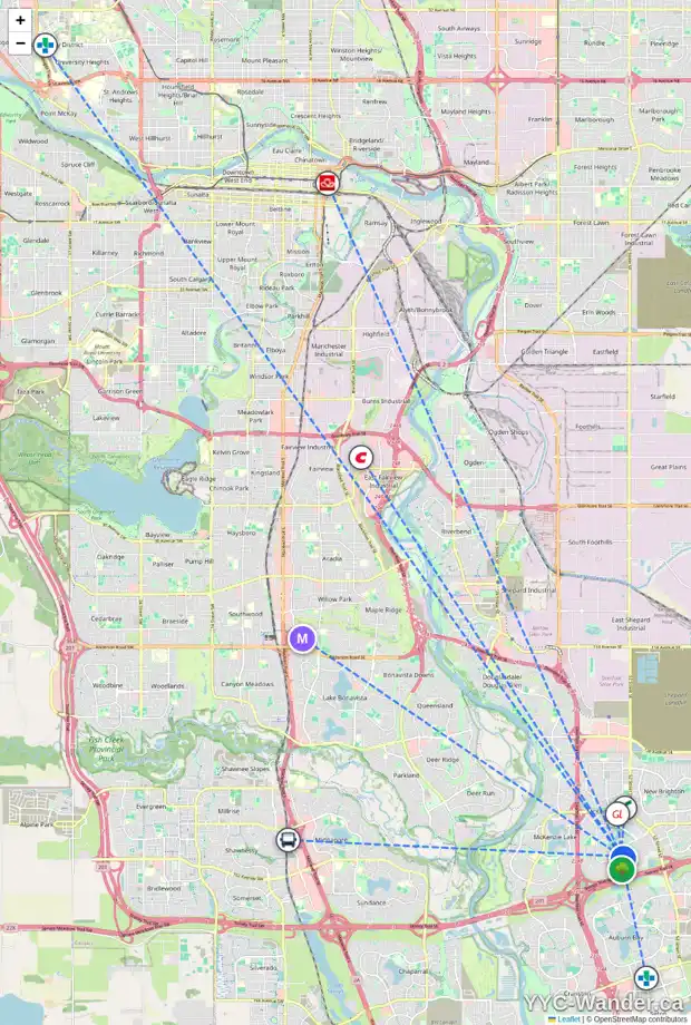 Daily accessibility map for 361 MCKENZIE TOWNE DR SE, Calgary showing nearby schools, grocery stores, parks, LRT stations and nearby amenities