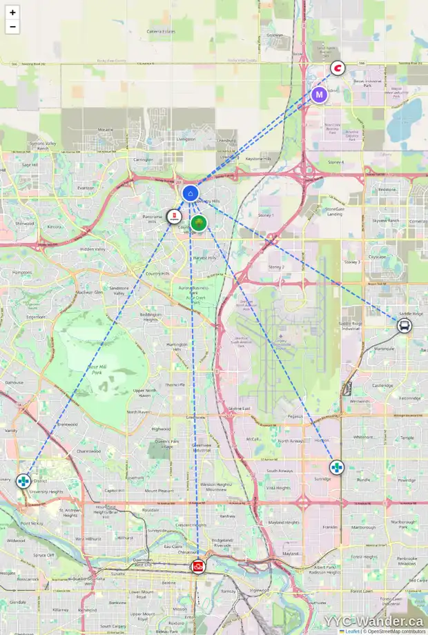 Daily accessibility map for 26 COVEMEADOW MR NE, Calgary showing nearby schools, grocery stores, parks, LRT stations and nearby amenities