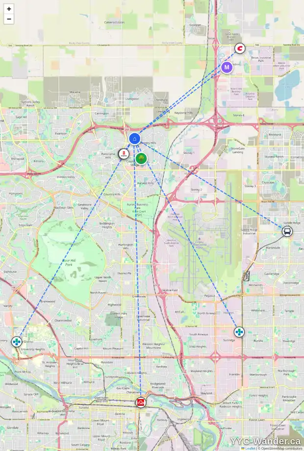 Daily accessibility map for 10 COVEMEADOW RD NE, Calgary showing nearby schools, grocery stores, parks, LRT stations and nearby amenities