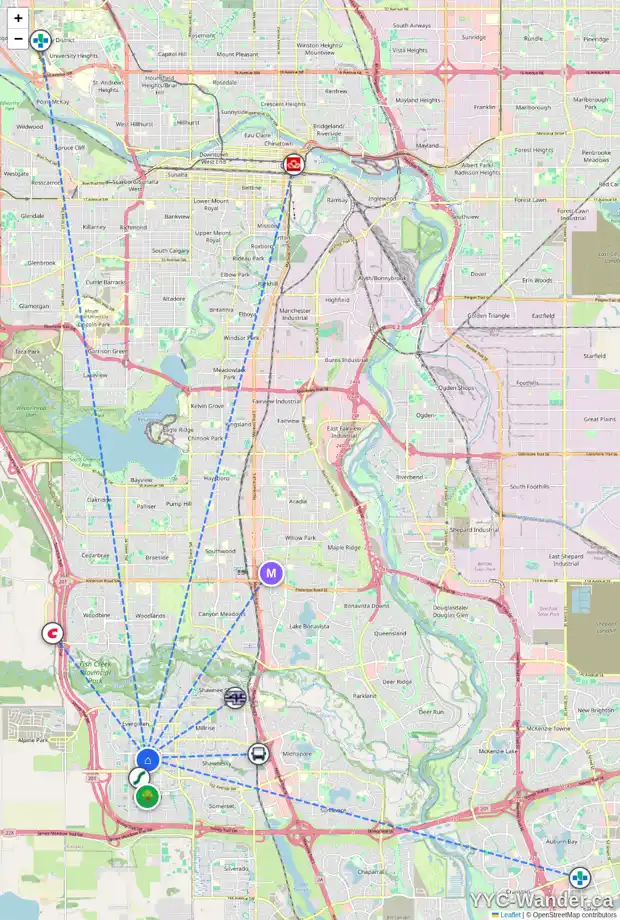 Daily accessibility map for 177 EVERSYDE BV SW, Calgary showing nearby schools, grocery stores, parks, LRT stations and nearby amenities