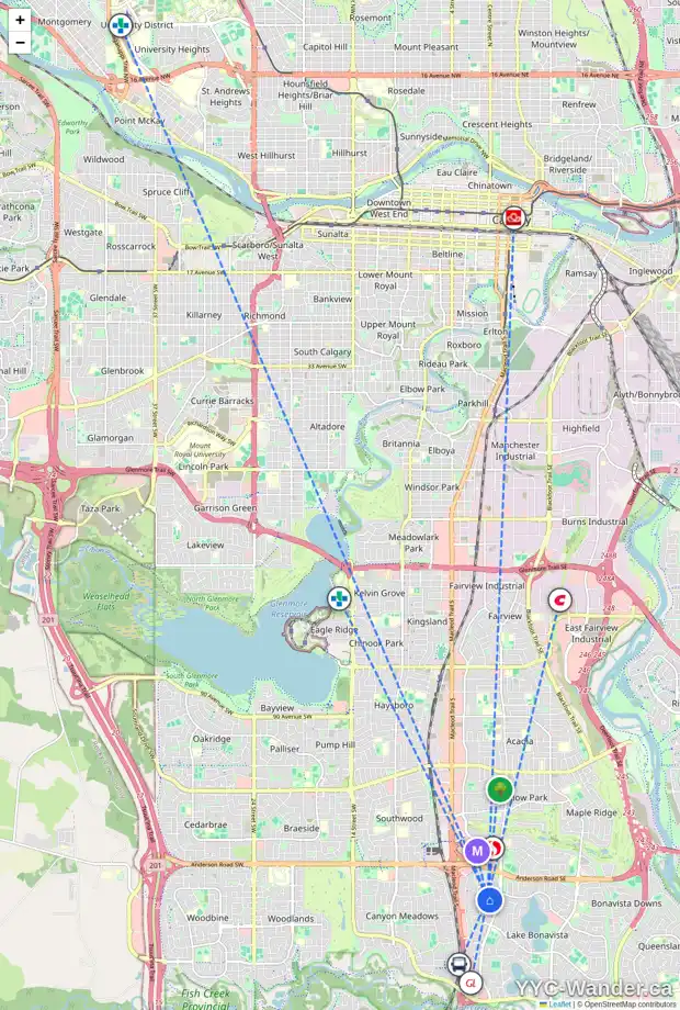 Daily accessibility map for 132 LAKE WASA PL SE, Calgary showing nearby schools, grocery stores, parks, LRT stations and nearby amenities