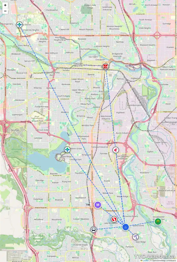 Daily accessibility map for 1283 LAKE SUNDANCE CR SE, Calgary showing nearby schools, grocery stores, parks, LRT stations and nearby amenities