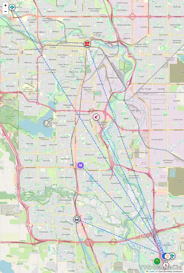 Daily accessibility map for 206 AUBURN BAY CV SE, Calgary showing nearby schools, grocery stores, parks, LRT stations and nearby amenities