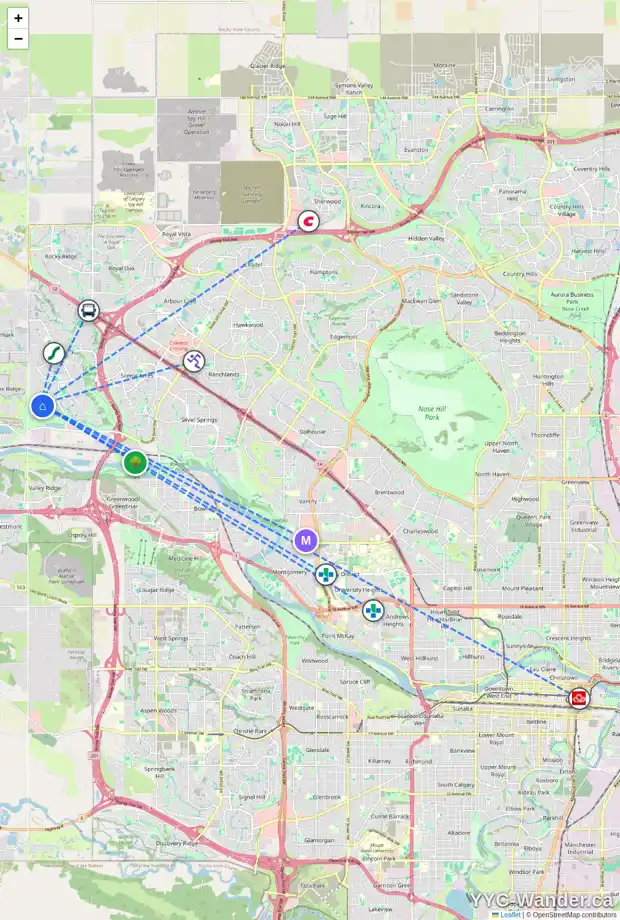 Daily accessibility map for 90 TUSCANY ESTATES CR NW, Calgary showing nearby schools, grocery stores, parks, LRT stations and nearby amenities