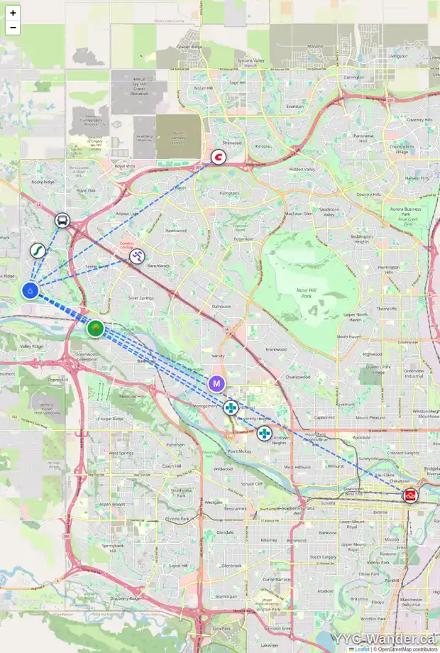 Daily accessibility map for 245 TUSCANY ESTATES RI NW, Calgary showing nearby schools, grocery stores, parks, LRT stations and nearby amenities