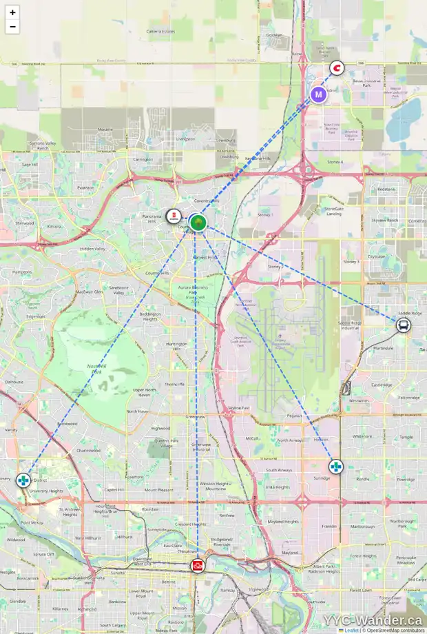 Daily accessibility map for 2263 151 COUNTRY VILLAGE RD NE, Calgary showing nearby schools, grocery stores, parks, LRT stations and nearby amenities