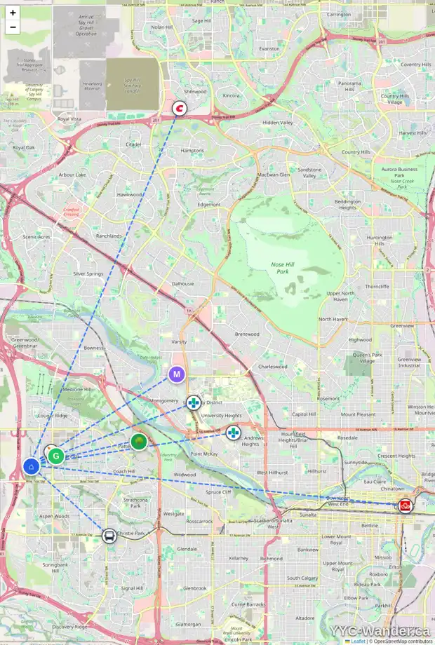 Daily accessibility map for 109 WENTWORTH LD SW, Calgary showing nearby schools, grocery stores, parks, LRT stations and nearby amenities