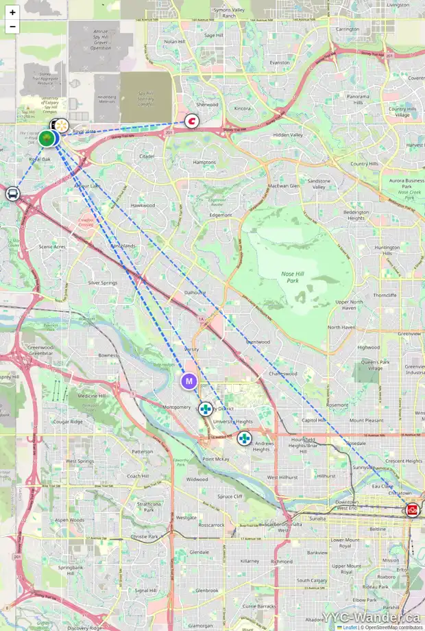 Daily accessibility map for 8918 ROYAL OAK WY NW, Calgary showing nearby schools, grocery stores, parks, LRT stations and nearby amenities