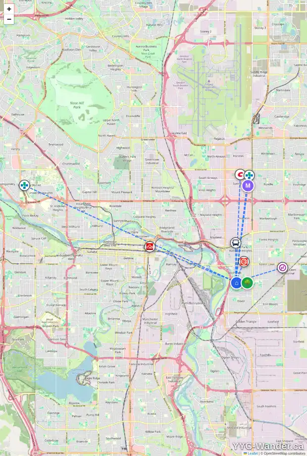 Daily accessibility map for 66 DOVER ME SE, Calgary showing nearby schools, grocery stores, parks, LRT stations and nearby amenities