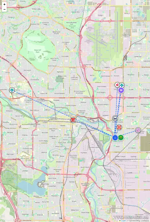 Daily accessibility map for 98 DOVER ME SE, Calgary showing nearby schools, grocery stores, parks, LRT stations and nearby amenities