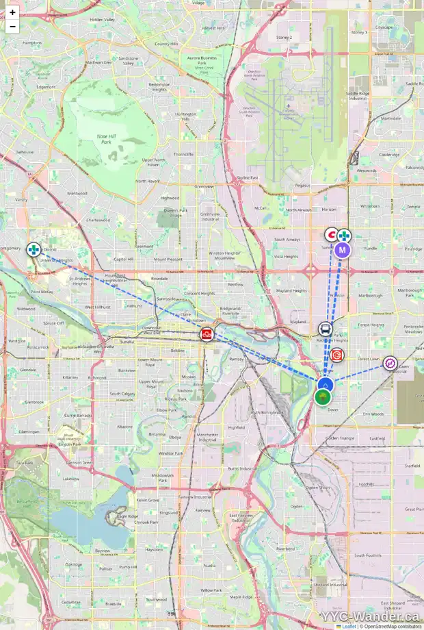 Daily accessibility map for 106 DOVER ME SE, Calgary showing nearby schools, grocery stores, parks, LRT stations and nearby amenities