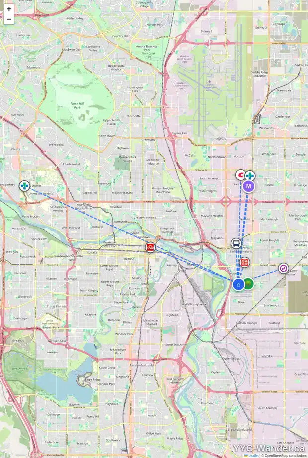 Daily accessibility map for 29 DOVER ME SE, Calgary showing nearby schools, grocery stores, parks, LRT stations and nearby amenities