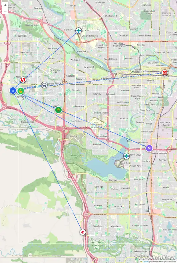 Daily accessibility map for 52 CORTINA WY SW, Calgary showing nearby schools, grocery stores, parks, LRT stations and nearby amenities
