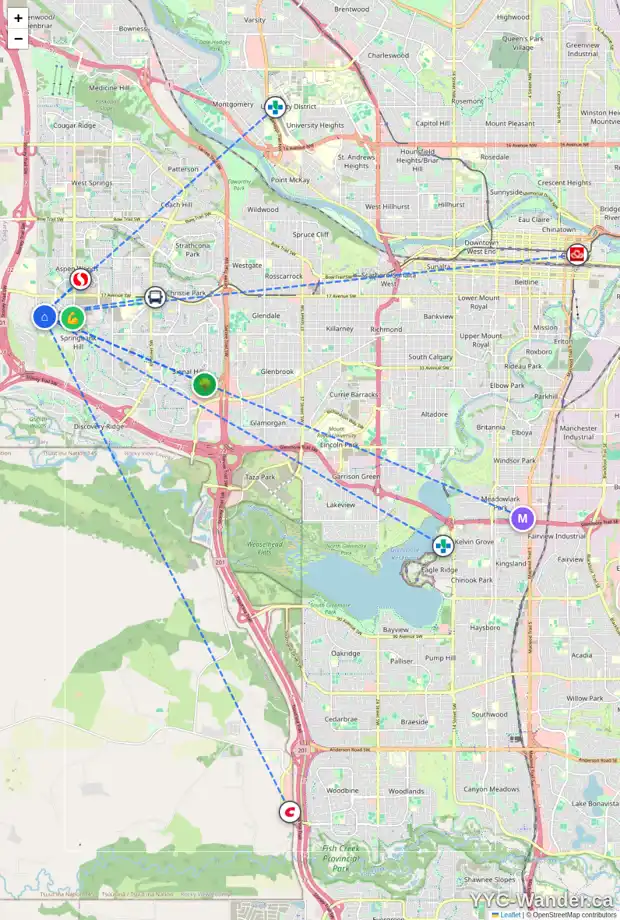 Daily accessibility map for 56 CORTINA WY SW, Calgary showing nearby schools, grocery stores, parks, LRT stations and nearby amenities