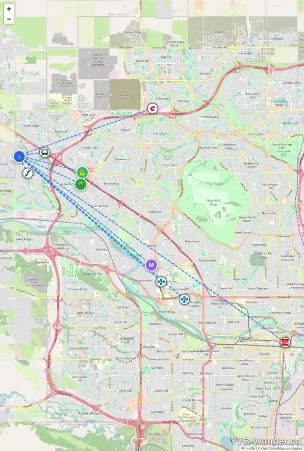 Daily accessibility map for 244 TUSCANY RESERVE RI NW, Calgary showing nearby schools, grocery stores, parks, LRT stations and nearby amenities