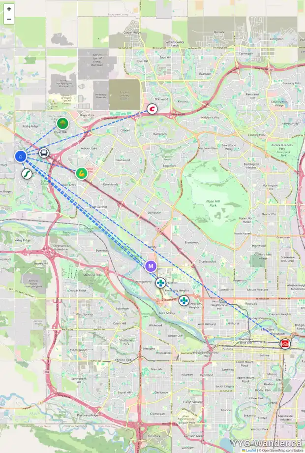 Daily accessibility map for 306 TUSCANY RESERVE RI NW, Calgary showing nearby schools, grocery stores, parks, LRT stations and nearby amenities