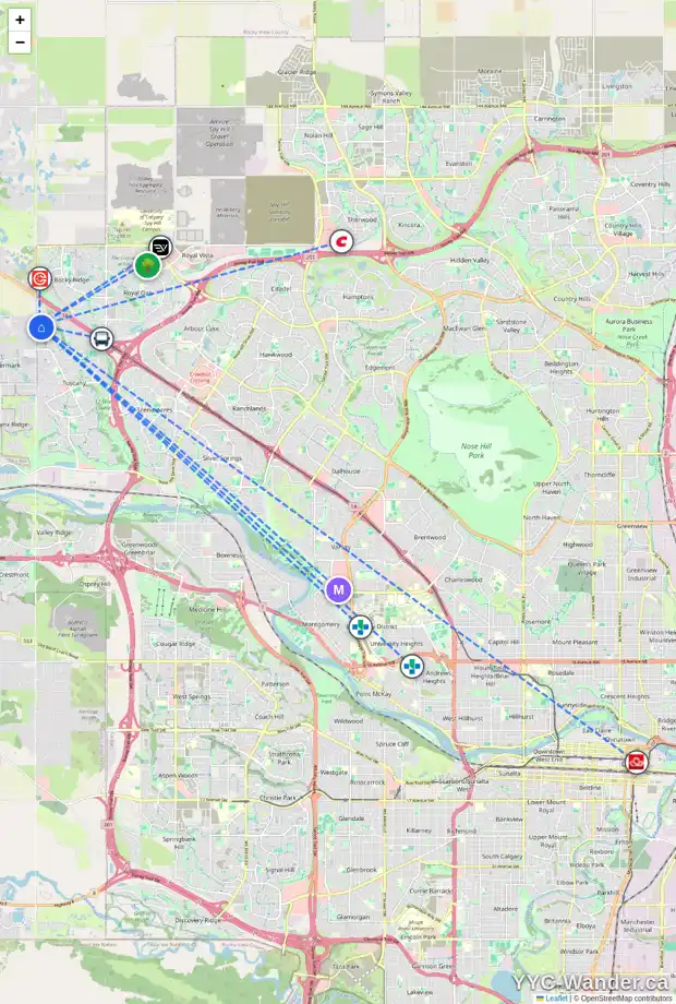 Daily accessibility map for 23 TUSCANY RESERVE BA NW, Calgary showing nearby schools, grocery stores, parks, LRT stations and nearby amenities
