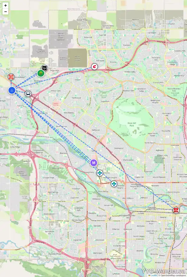 Daily accessibility map for 31 TUSCANY RESERVE BA NW, Calgary showing nearby schools, grocery stores, parks, LRT stations and nearby amenities
