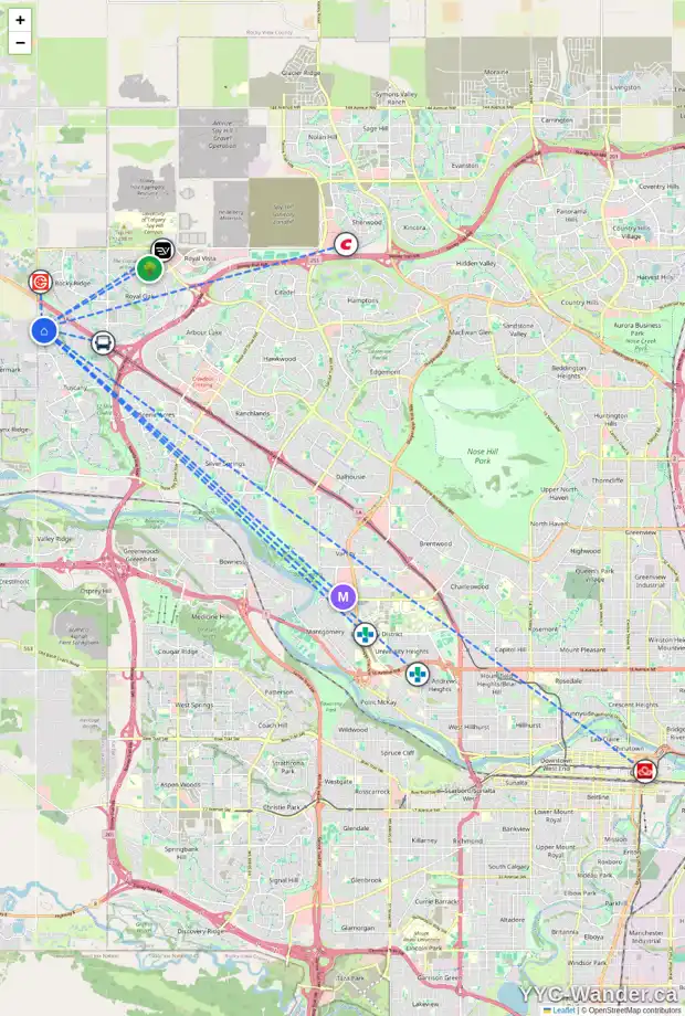 Daily accessibility map for 39 TUSCANY RESERVE BA NW, Calgary showing nearby schools, grocery stores, parks, LRT stations and nearby amenities