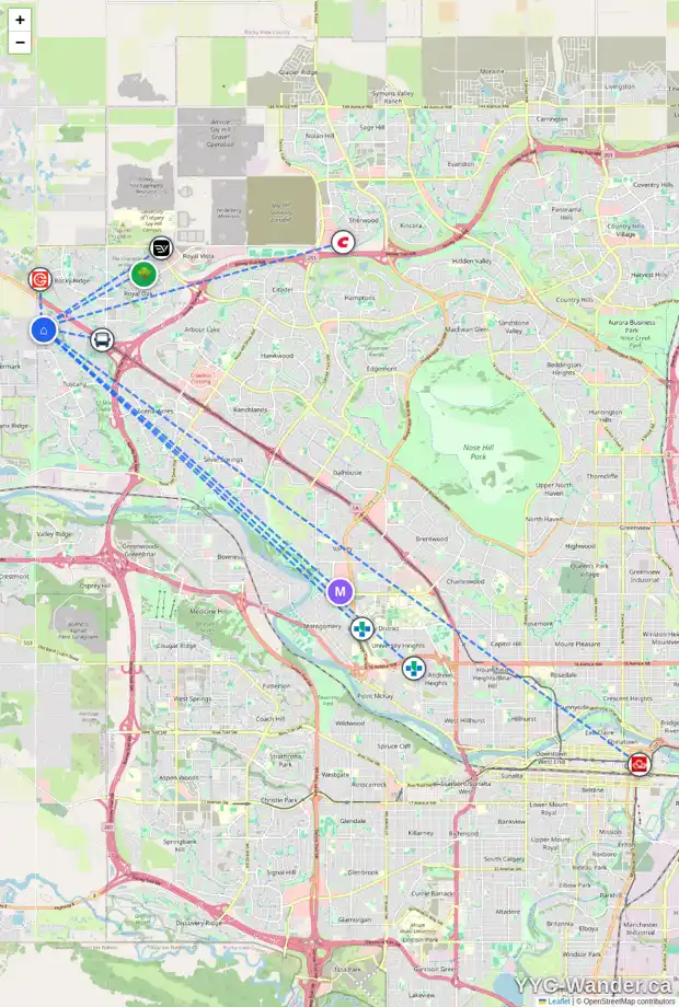 Daily accessibility map for 5 TUSCANY RESERVE PT NW, Calgary showing nearby schools, grocery stores, parks, LRT stations and nearby amenities