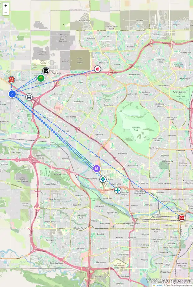 Daily accessibility map for 9 TUSCANY RESERVE PT NW, Calgary showing nearby schools, grocery stores, parks, LRT stations and nearby amenities