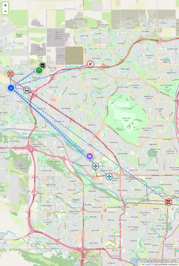 Daily accessibility map for 25 TUSCANY RESERVE PT NW, Calgary showing nearby schools, grocery stores, parks, LRT stations and nearby amenities