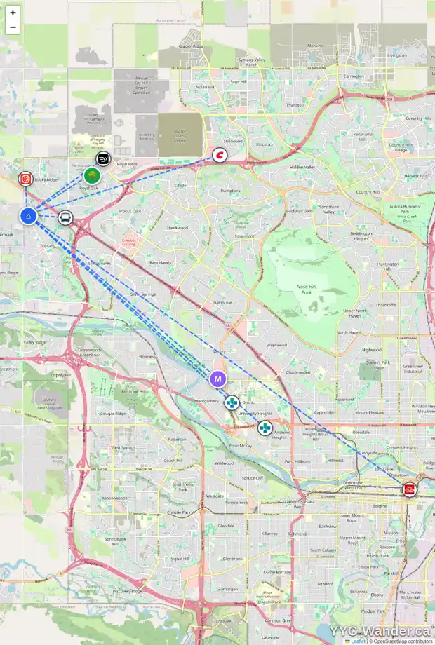 Daily accessibility map for 51 TUSCANY RESERVE CO NW, Calgary showing nearby schools, grocery stores, parks, LRT stations and nearby amenities