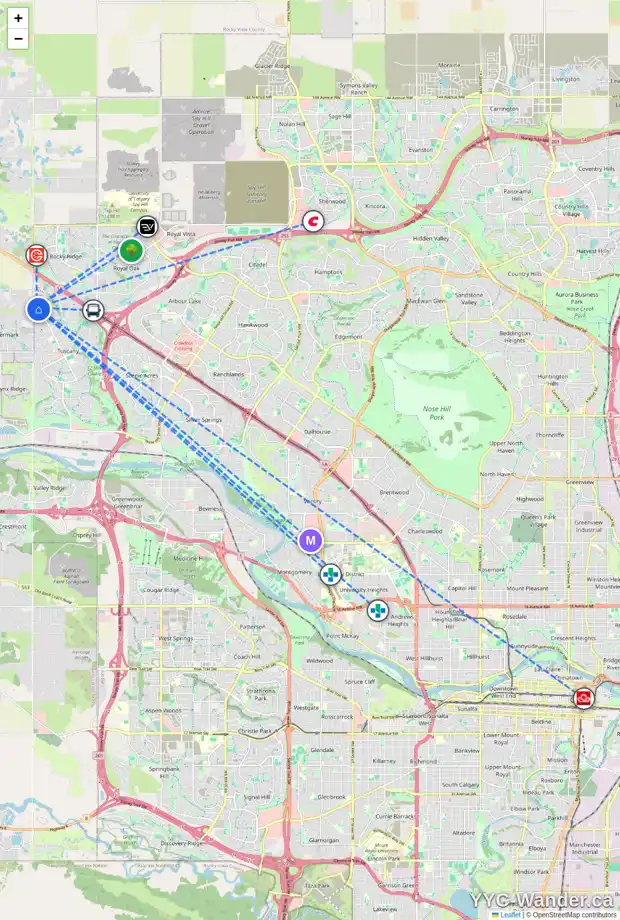 Daily accessibility map for 113 TUSCANY RESERVE RI NW, Calgary showing nearby schools, grocery stores, parks, LRT stations and nearby amenities