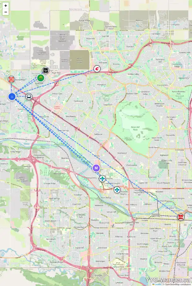Daily accessibility map for 129 TUSCANY RESERVE RI NW, Calgary showing nearby schools, grocery stores, parks, LRT stations and nearby amenities