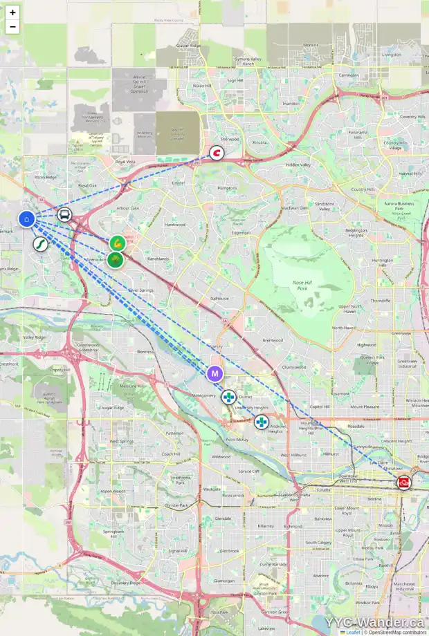 Daily accessibility map for 181 TUSCANY RESERVE RI NW, Calgary showing nearby schools, grocery stores, parks, LRT stations and nearby amenities