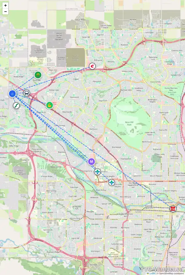 Daily accessibility map for 46 TUSCANY RESERVE GA NW, Calgary showing nearby schools, grocery stores, parks, LRT stations and nearby amenities