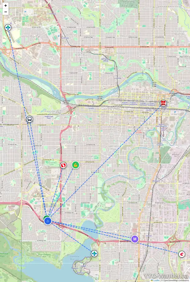 Daily accessibility map for 7 LEWIS MACKENZIE PL SW, Calgary showing nearby schools, grocery stores, parks, LRT stations and nearby amenities