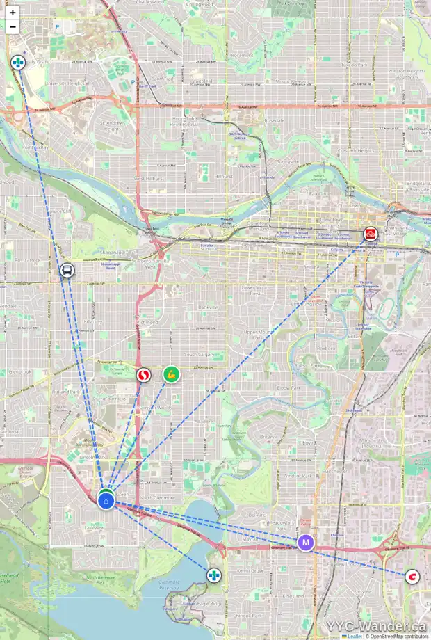 Daily accessibility map for 21 LEWIS MACKENZIE PL SW, Calgary showing nearby schools, grocery stores, parks, LRT stations and nearby amenities