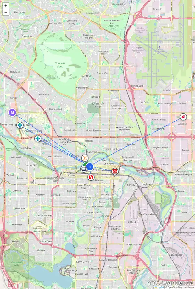 Daily accessibility map for 904 920 5 AV SW, Calgary showing nearby schools, grocery stores, parks, LRT stations and nearby amenities