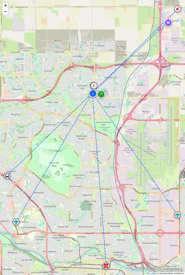 Daily accessibility map for 8318 70 PANAMOUNT DR NW, Calgary showing nearby schools, grocery stores, parks, LRT stations and nearby amenities