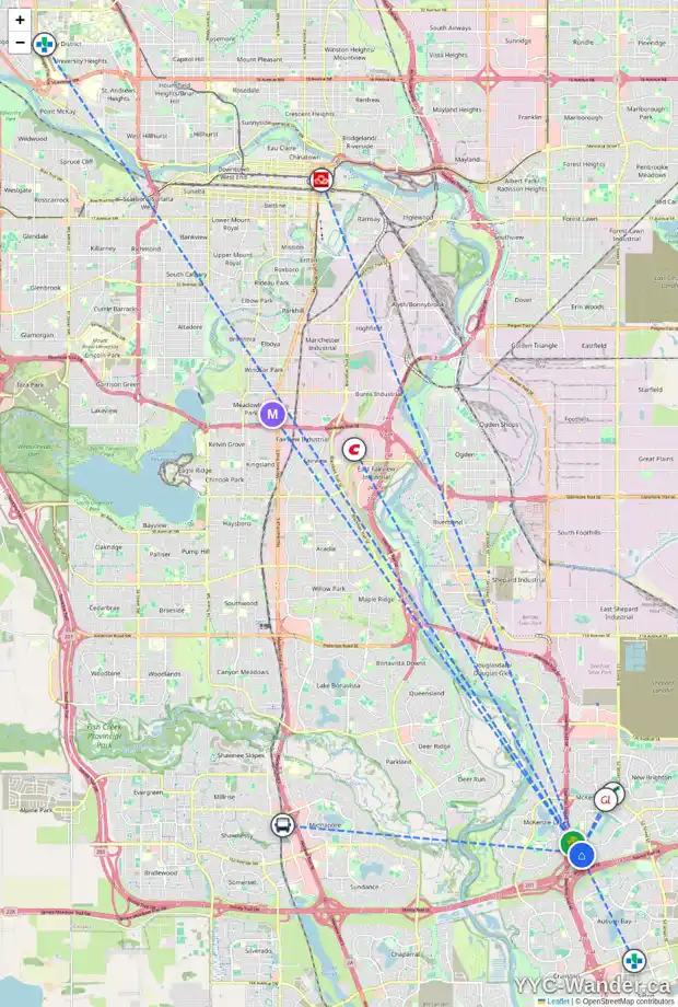 Daily accessibility map for 442 ELGIN GD SE, Calgary showing nearby schools, grocery stores, parks, LRT stations and nearby amenities