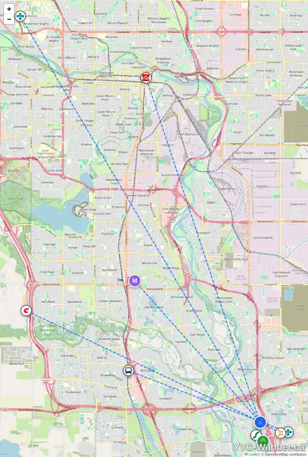 Daily accessibility map for 14 CRANBERRY GR SE, Calgary showing nearby schools, grocery stores, parks, LRT stations and nearby amenities