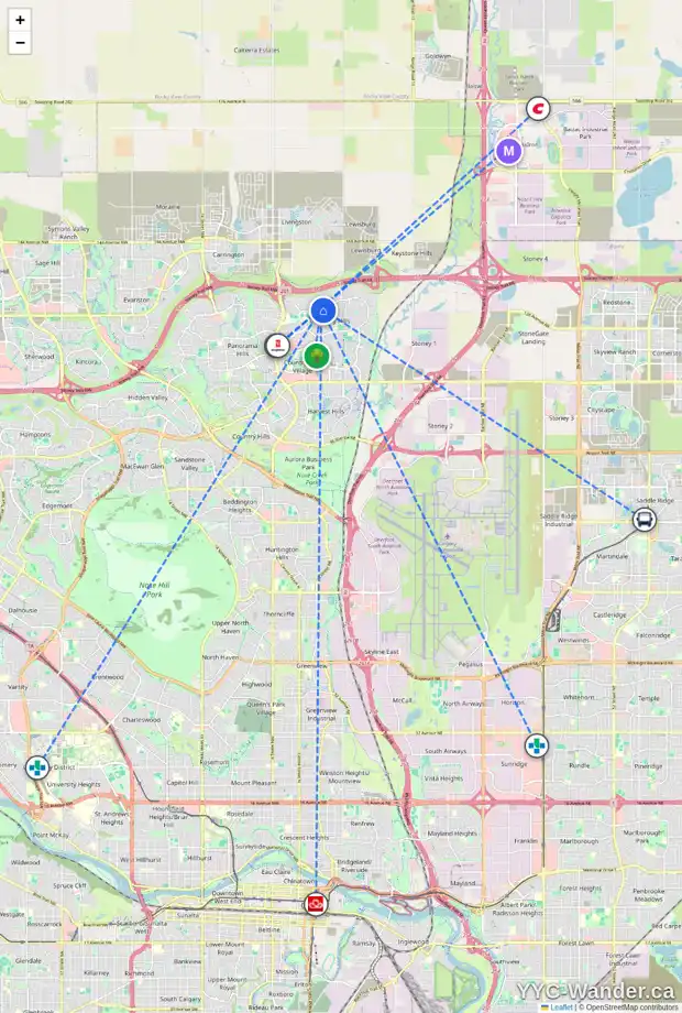 Daily accessibility map for 61 COVEBROOK PL NE, Calgary showing nearby schools, grocery stores, parks, LRT stations and nearby amenities