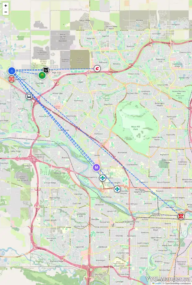 Daily accessibility map for 120 ROCKYSPRING GV NW, Calgary showing nearby schools, grocery stores, parks, LRT stations and nearby amenities