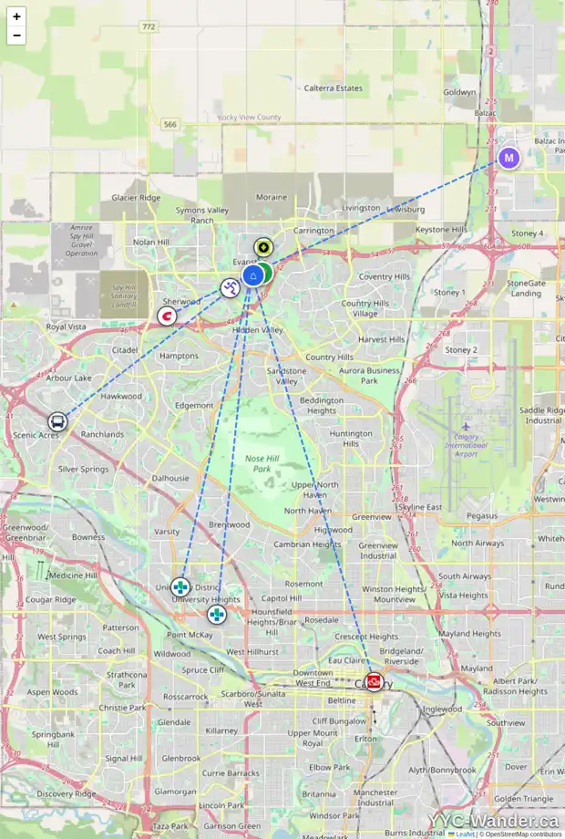Daily accessibility map for 139 EVANSCOVE HT NW, Calgary showing nearby schools, grocery stores, parks, LRT stations and nearby amenities