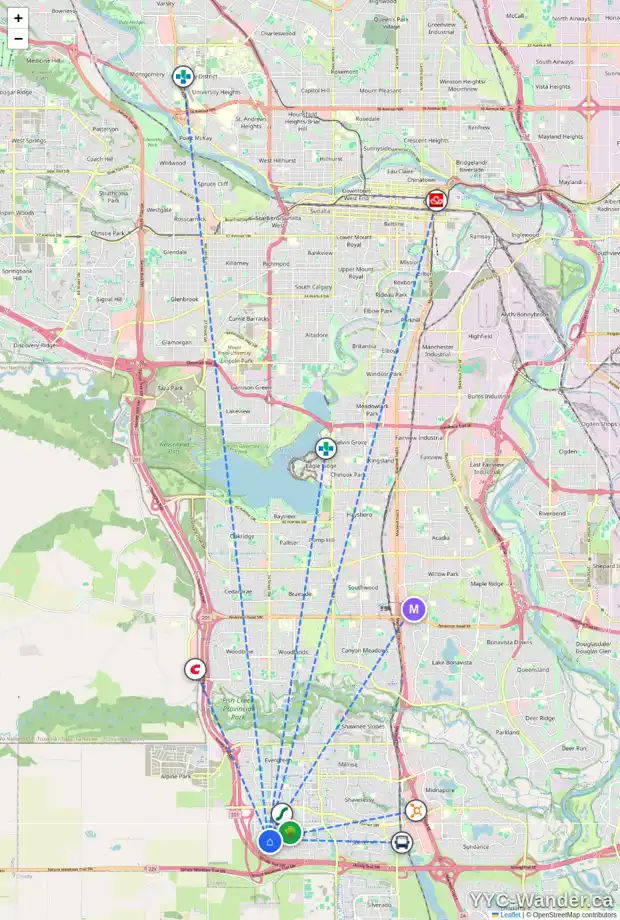 Daily accessibility map for 277 BRIDLE ESTATES RD SW, Calgary showing nearby schools, grocery stores, parks, LRT stations and nearby amenities