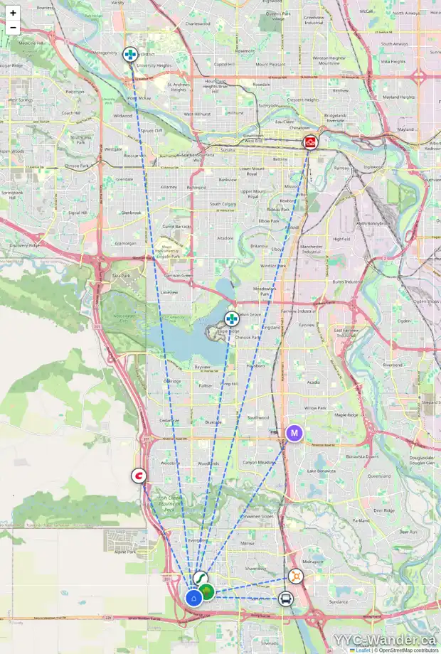 Daily accessibility map for 305 BRIDLE ESTATES RD SW, Calgary showing nearby schools, grocery stores, parks, LRT stations and nearby amenities