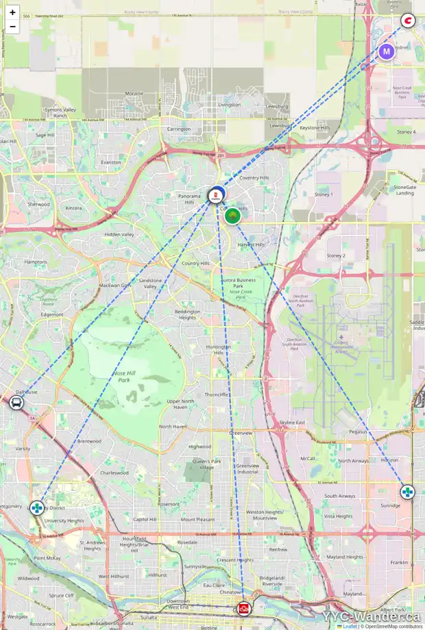 Daily accessibility map for 63 COVEHAVEN ME NE, Calgary showing nearby schools, grocery stores, parks, LRT stations and nearby amenities