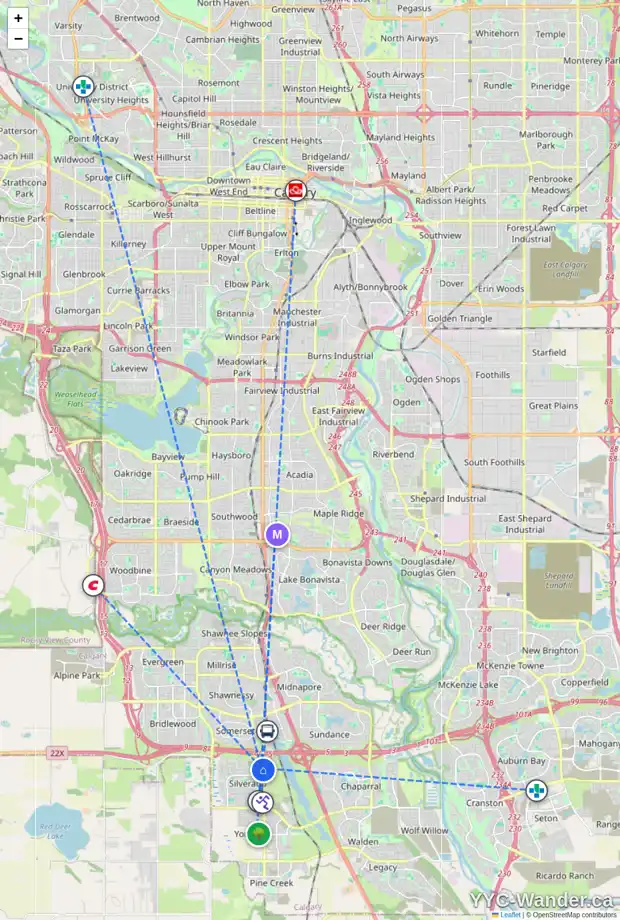 Daily accessibility map for 26 SILVERADO PONDS VW SW, Calgary showing nearby schools, grocery stores, parks, LRT stations and nearby amenities