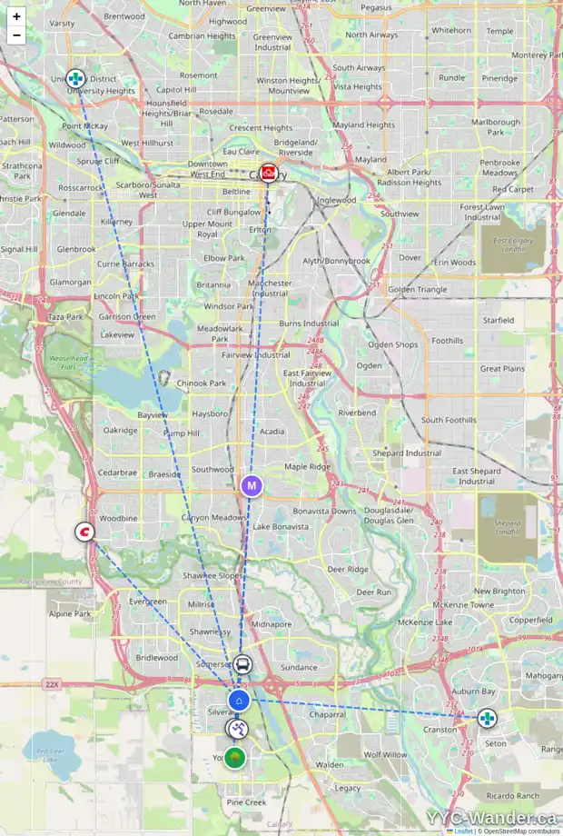 Daily accessibility map for 30 SILVERADO PONDS VW SW, Calgary showing nearby schools, grocery stores, parks, LRT stations and nearby amenities