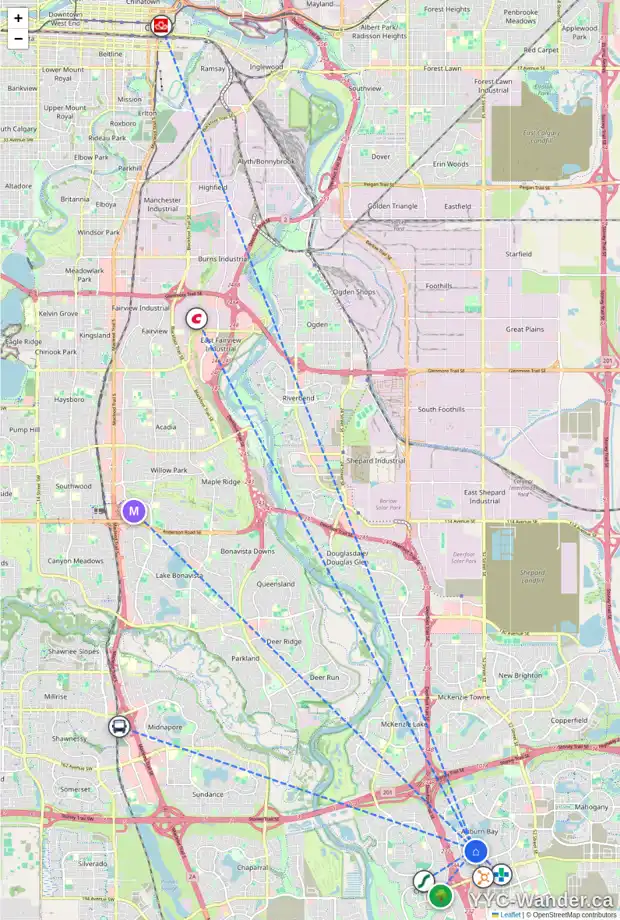 Daily accessibility map for 86 AUBURN SOUND LD SE, Calgary showing nearby schools, grocery stores, parks, LRT stations and nearby amenities